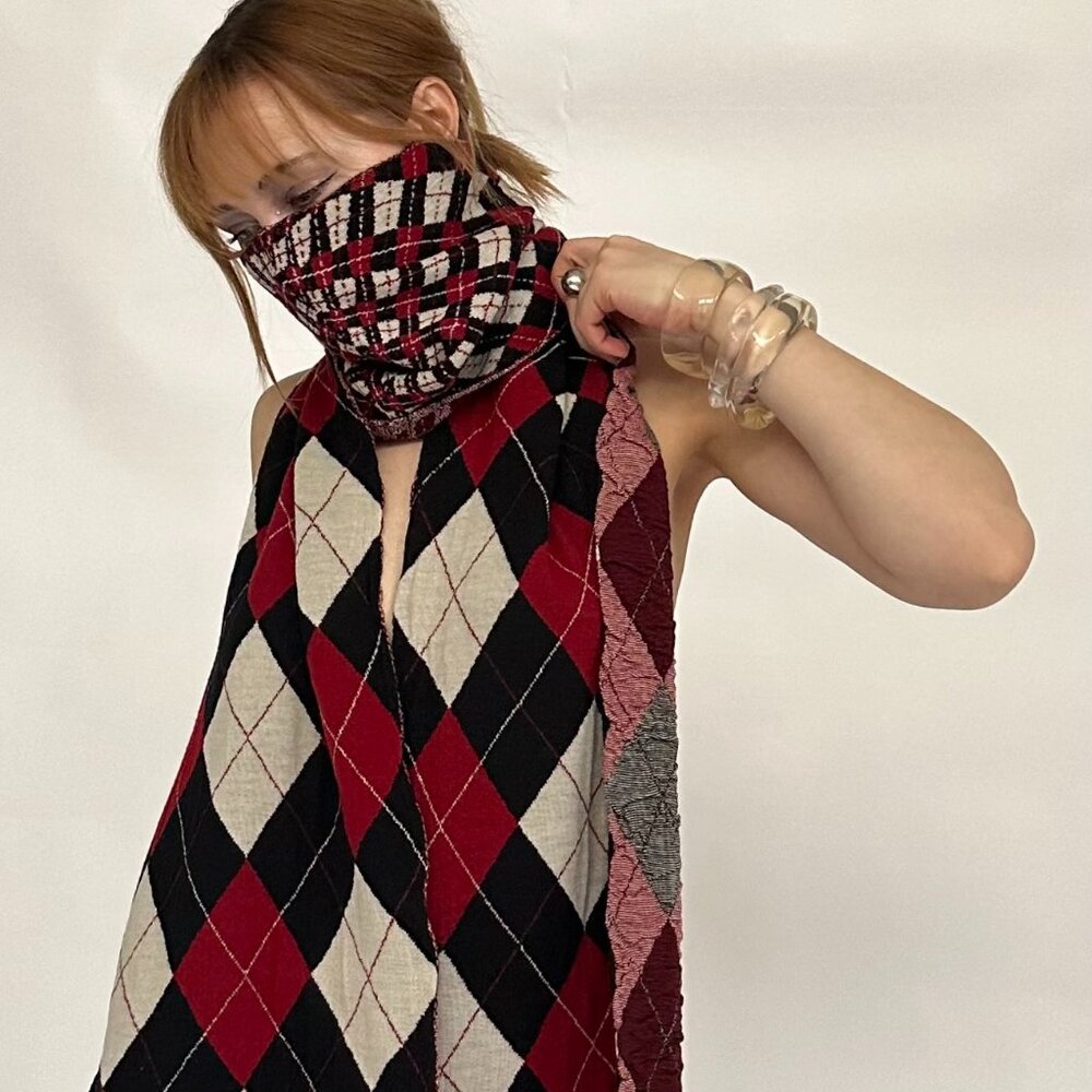 Jean Paul Gaultier Wool Plaid Argyle Scarf